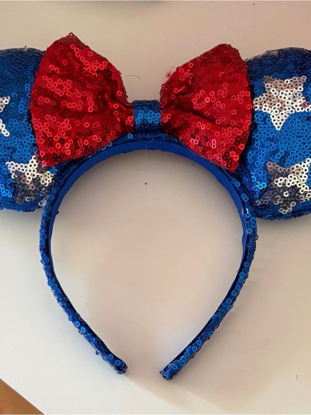 Disney Sequin Minnie Ears Headband in Blue and Red